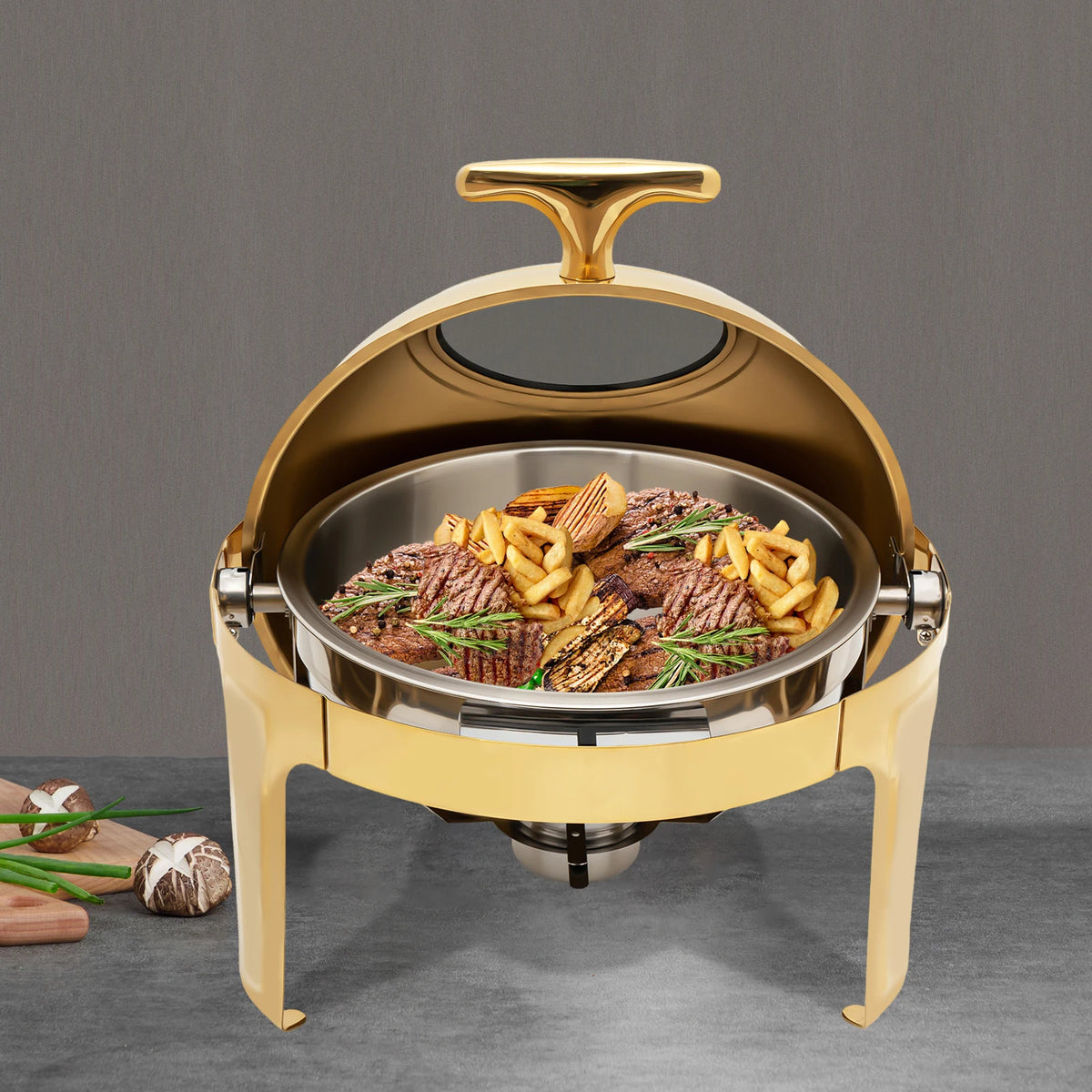 Round Chafing Dish Buffet Set, Buffet Warmers Set, Roll Top Stainless Steel Buffet Warmer for Buffets,Hotel Breakfast and Brunch