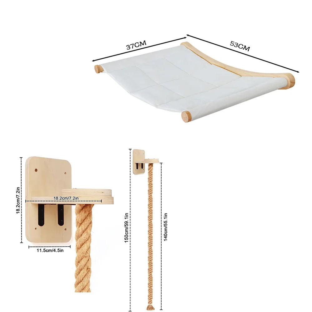 CWV Wall Mounted Cat Hammock With Sisal Scratching Shelves