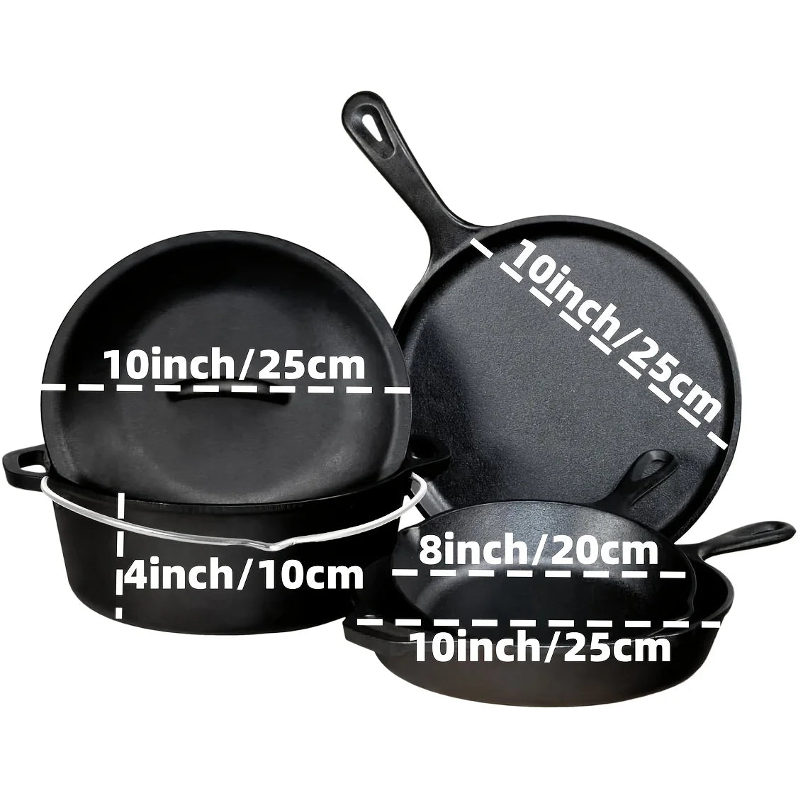 Pre-Seasoned Cast Iron Skillet Set for Oven Grill and Campfire
