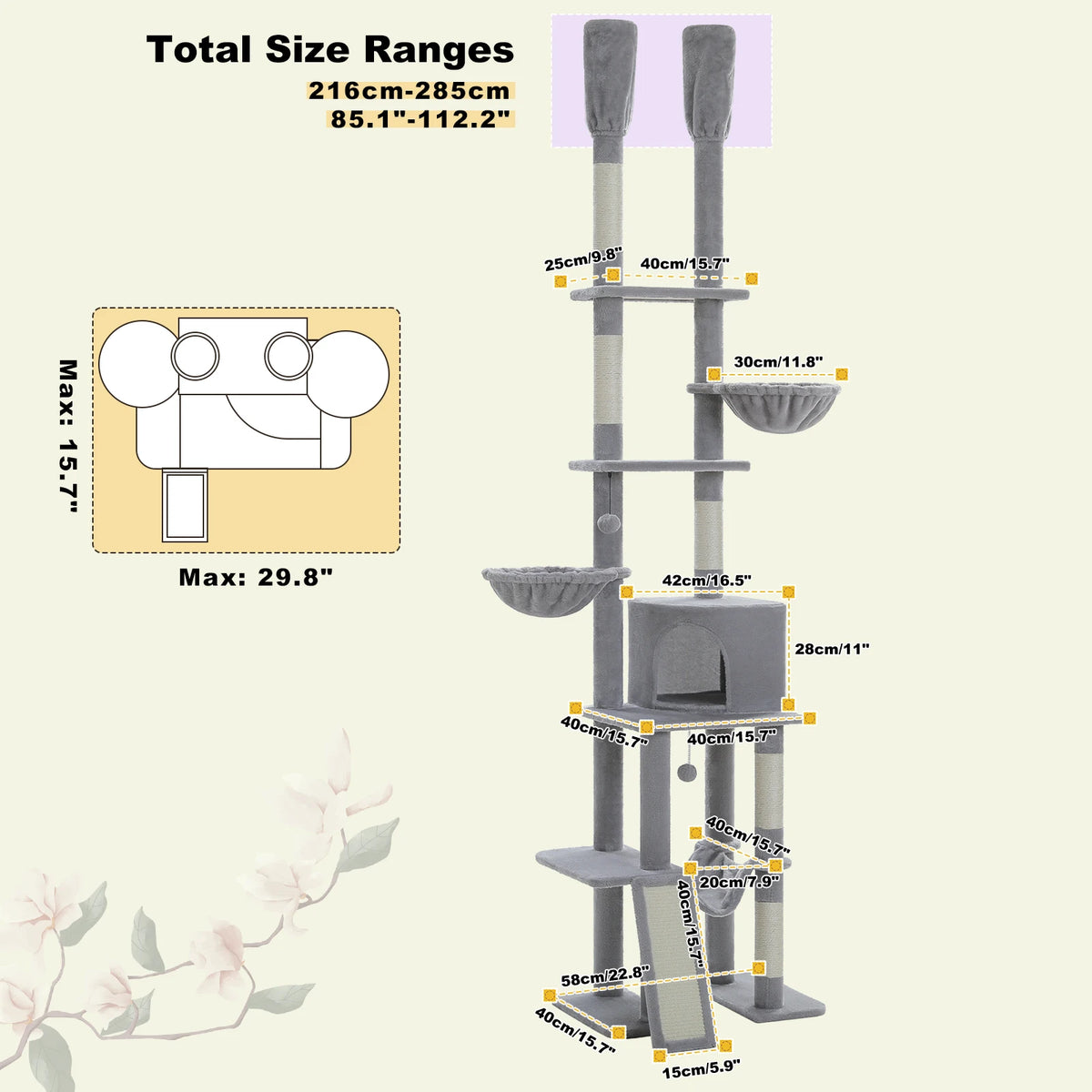 PAWZ Road Adjustable Height Floor To Ceiling Cat Tower