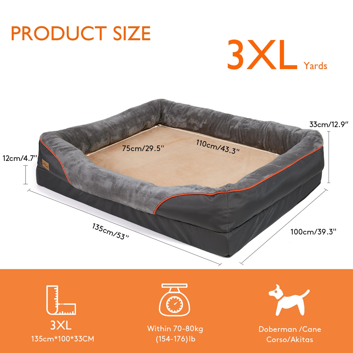 BINGOPAW Large Dog Bed With Removable Washable Fleece Cover Waterproof