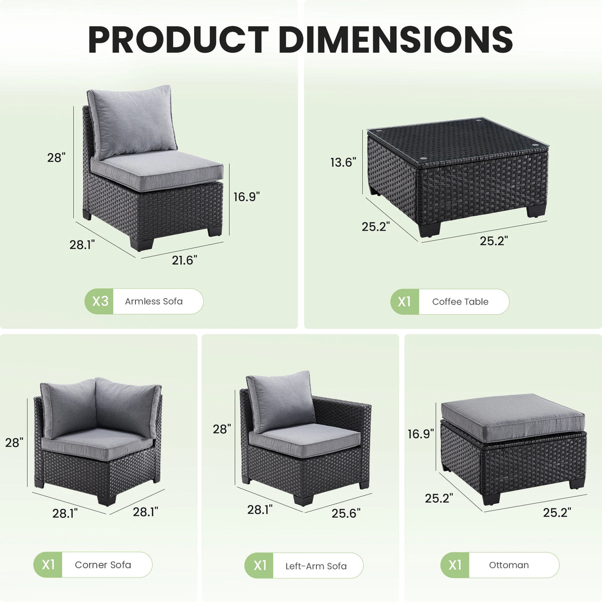 Outdoor Rattan Patio Sectional Sofa Set With Ottoman And Seat Cushions