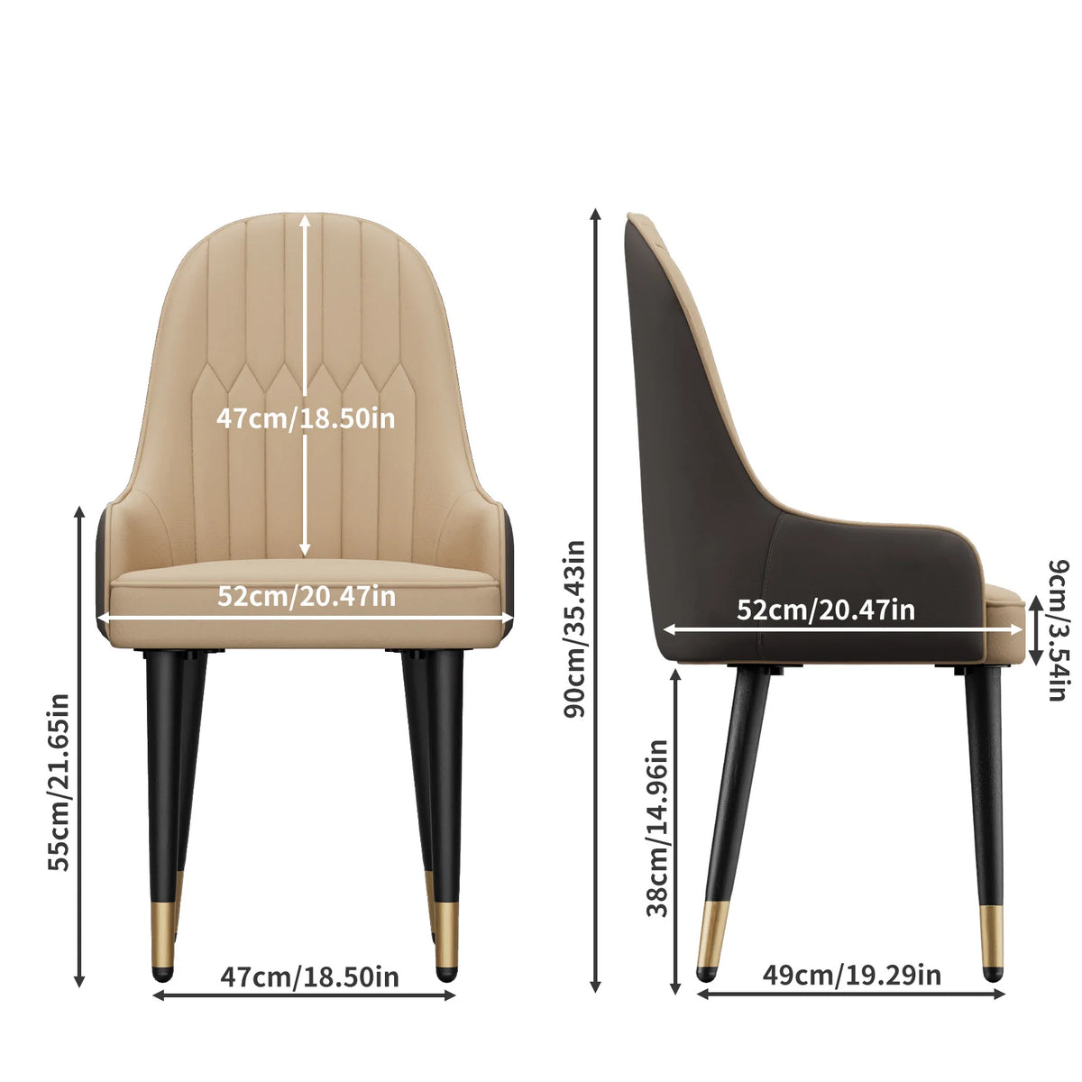 Modern Synthetic Leather Dining Chairs With Metal Frame And Padded Seats