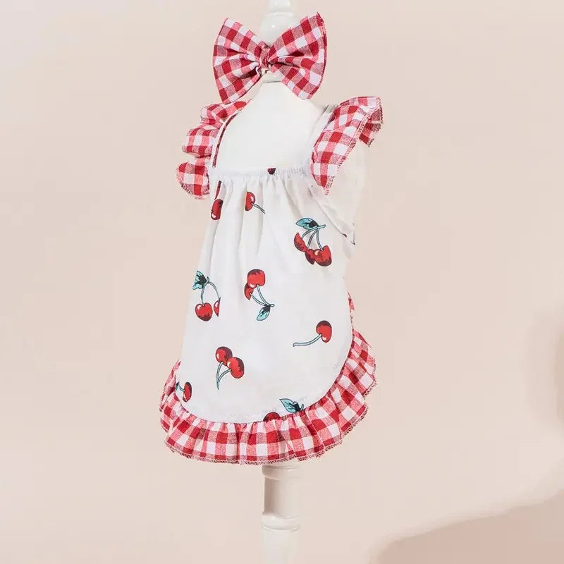 Cute Printed Pet Dress With Bow And Plaid Princess Style