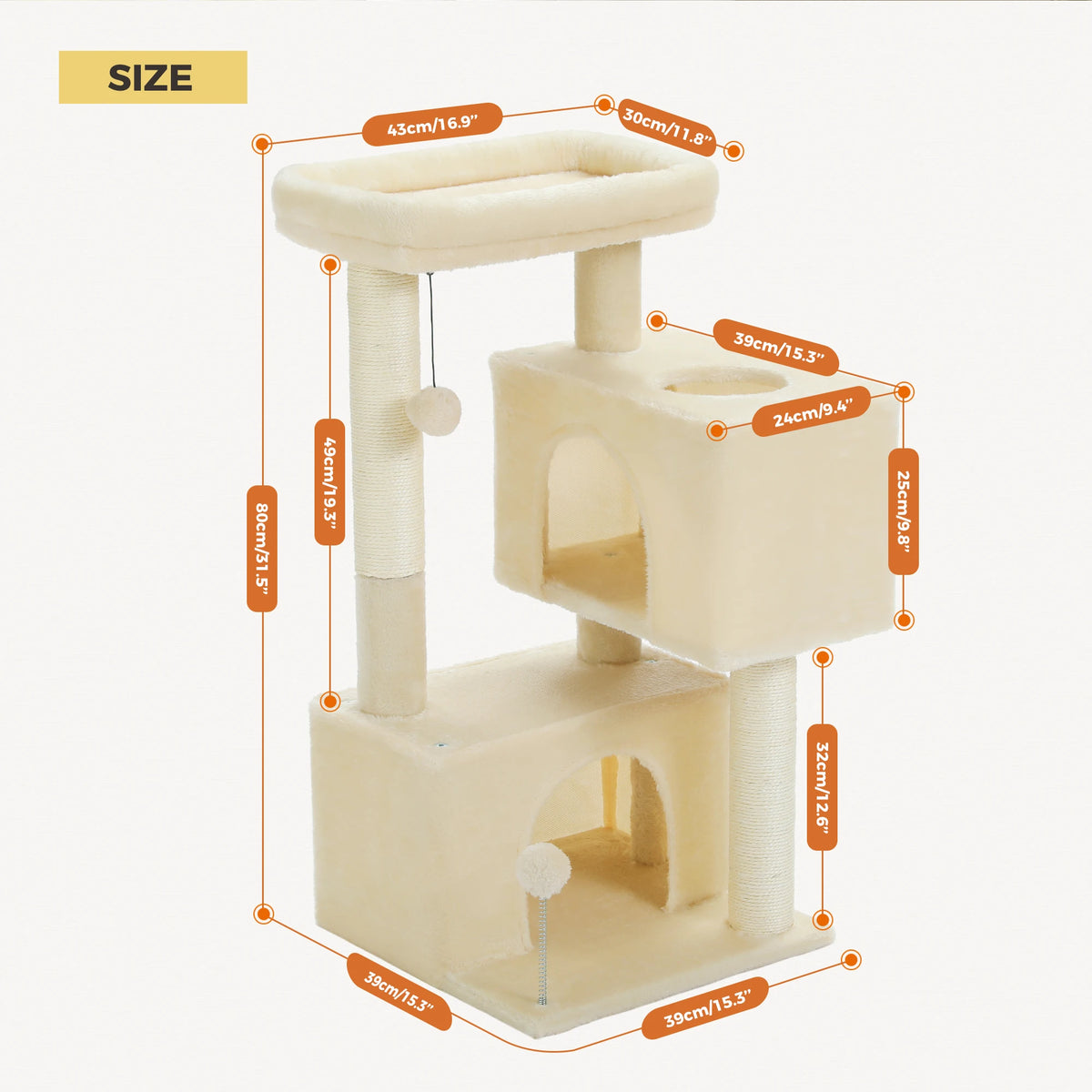 PAWZ Road Three Tier Cat Tree Tower With Sisal Posts
