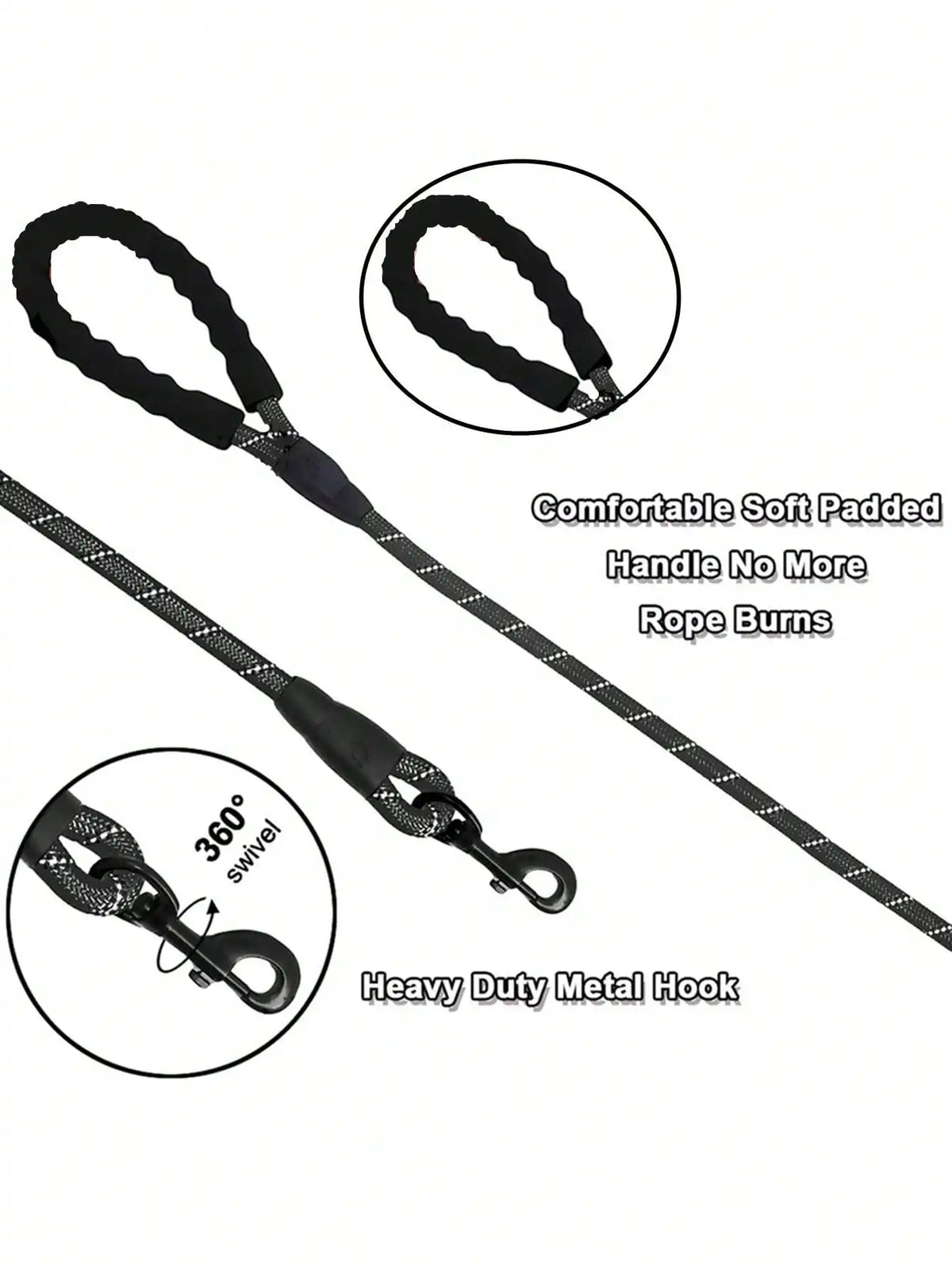 Reflective Nylon Dog Leash With Comfortable Foam Handle For Safe Walks