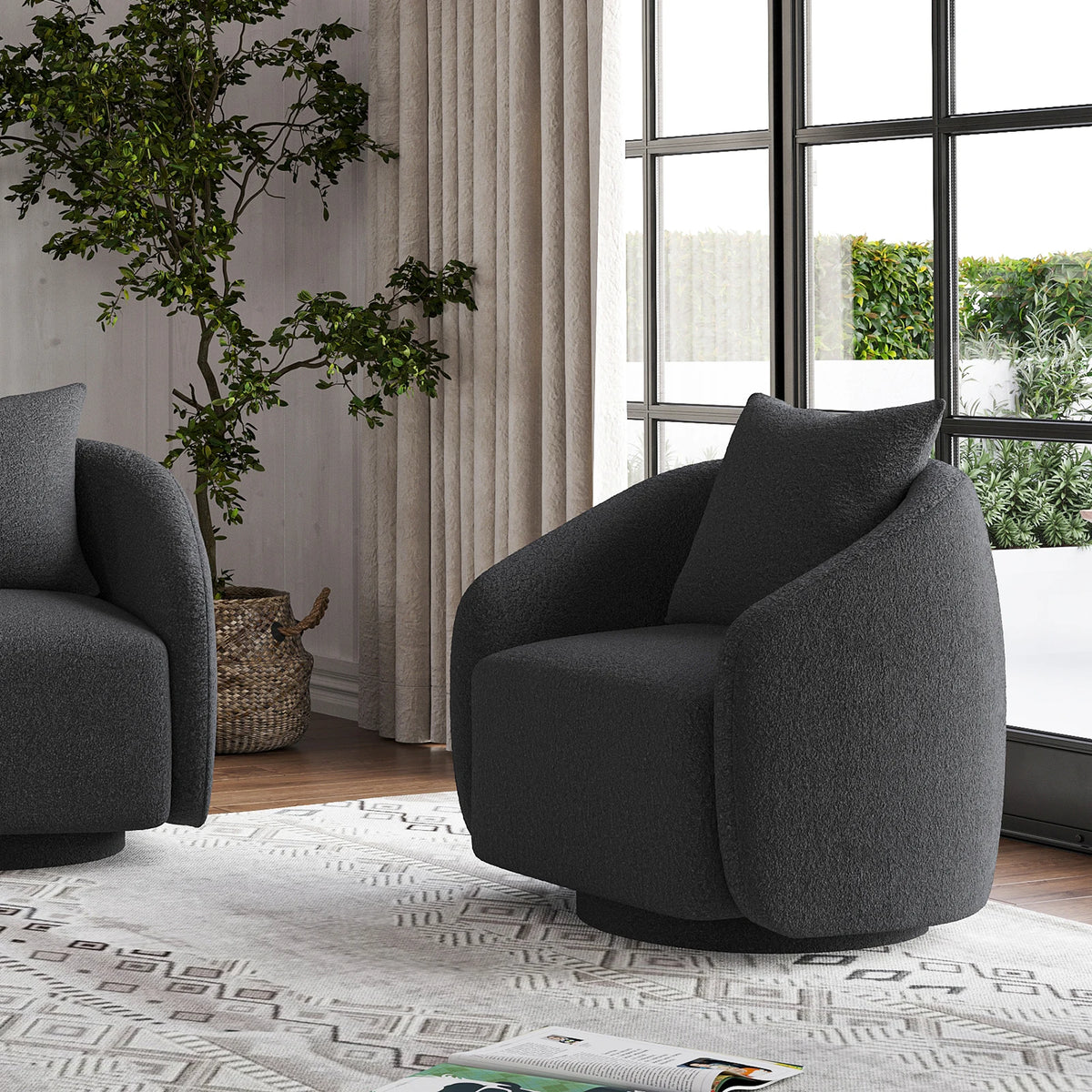 FARINI Swivel Barrel Armchair With Fabric And Metal Frame