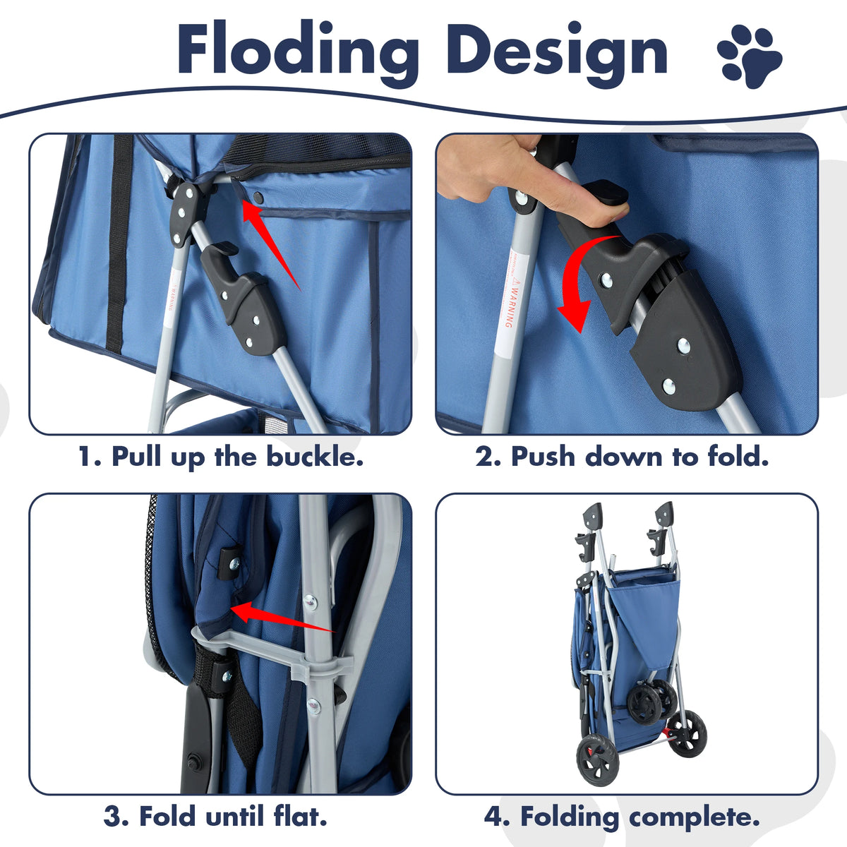 JHK Foldable 3 Wheel Pet Stroller With Basket For Dogs