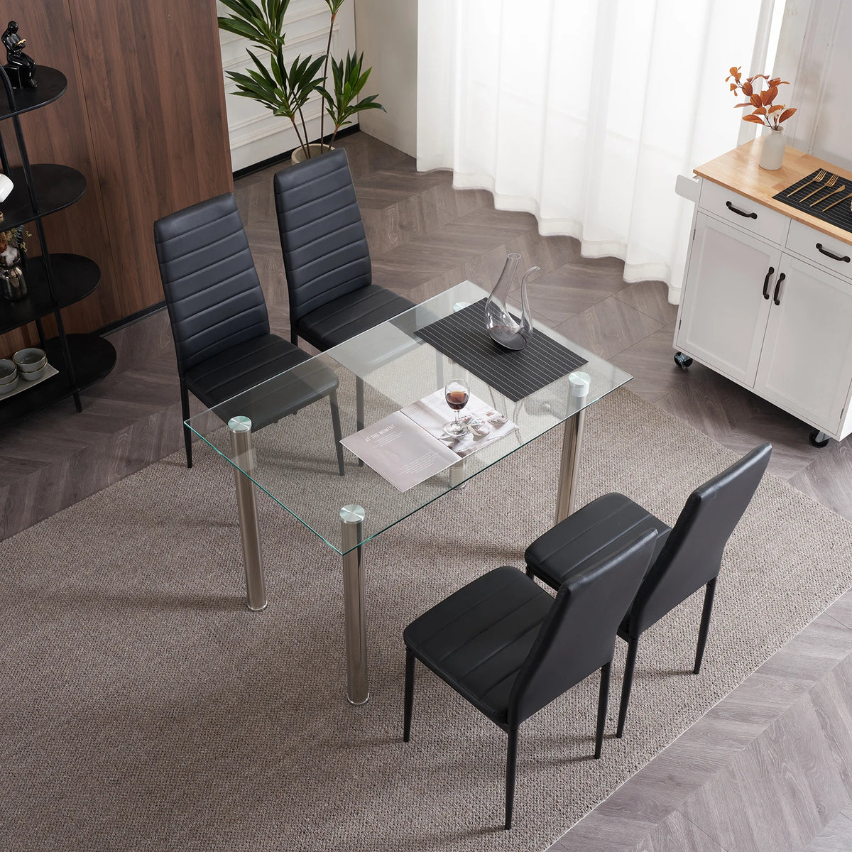 Set Of 4 Synthetic Leather Dining Chairs Modern High Backrest