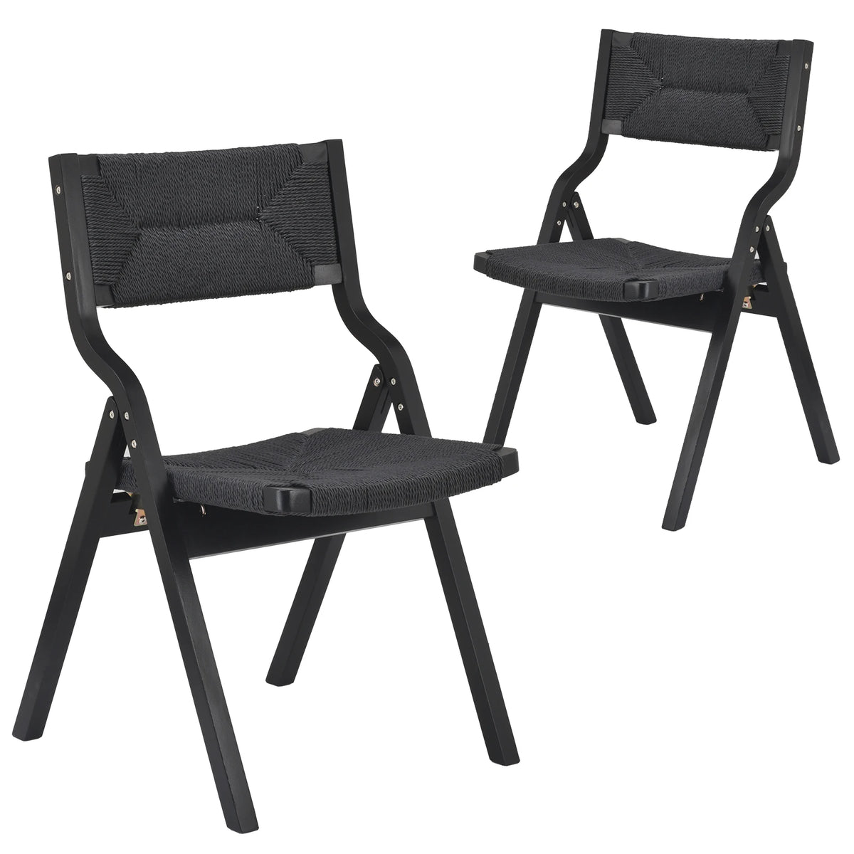 Farini Stackable Wood Folding Dining Chairs With Woven Seat