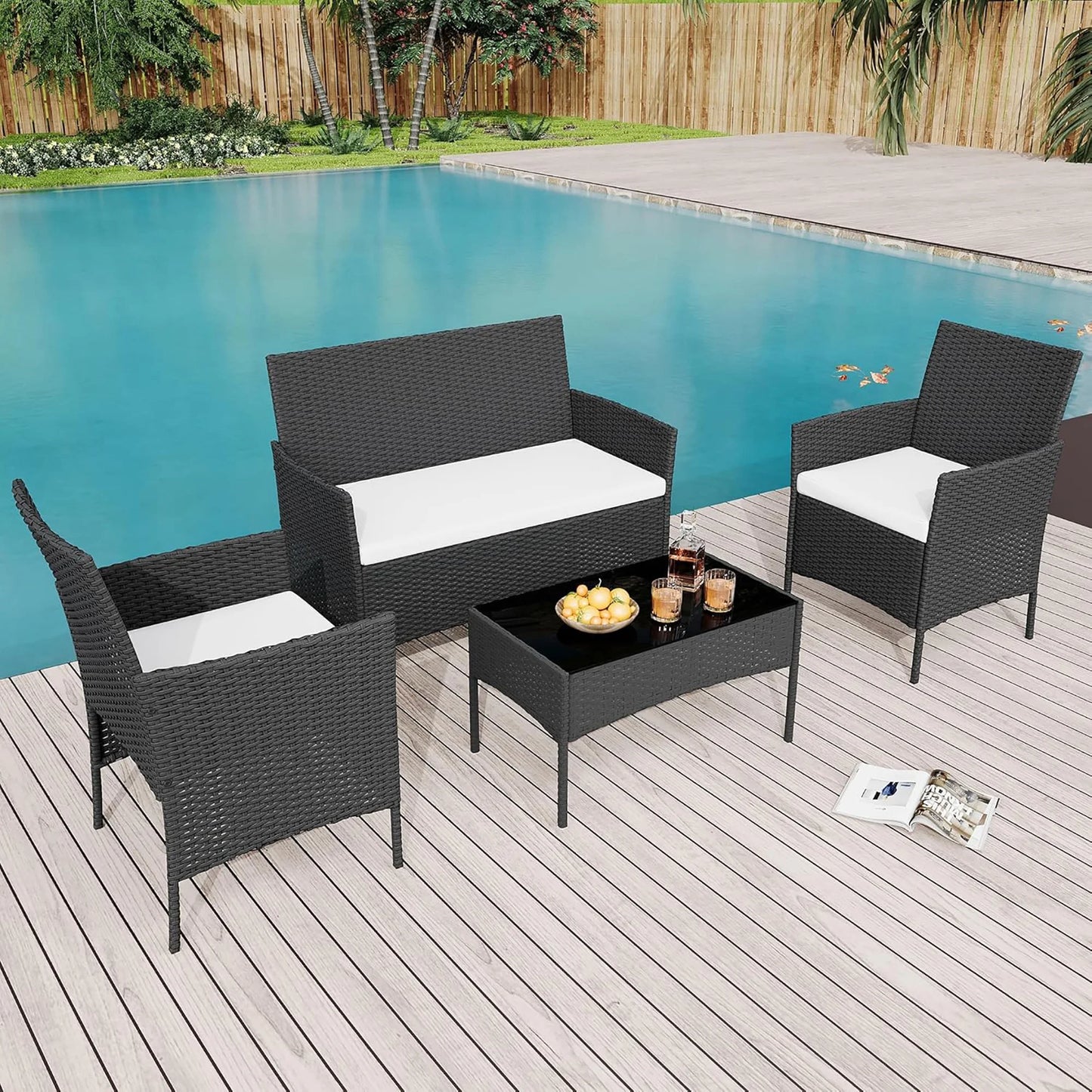 HiMISS Outdoor Rattan Patio Furniture Set With Cushioned Sofa