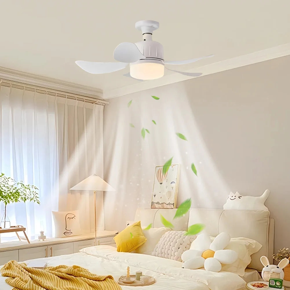 Chandelier Ceiling Fan E27 Base 3 Colors Dimmable Indoor Ceiling Fan Light 17.7 Inch Small Ceiling Fan Light for Kitchen Bedroom