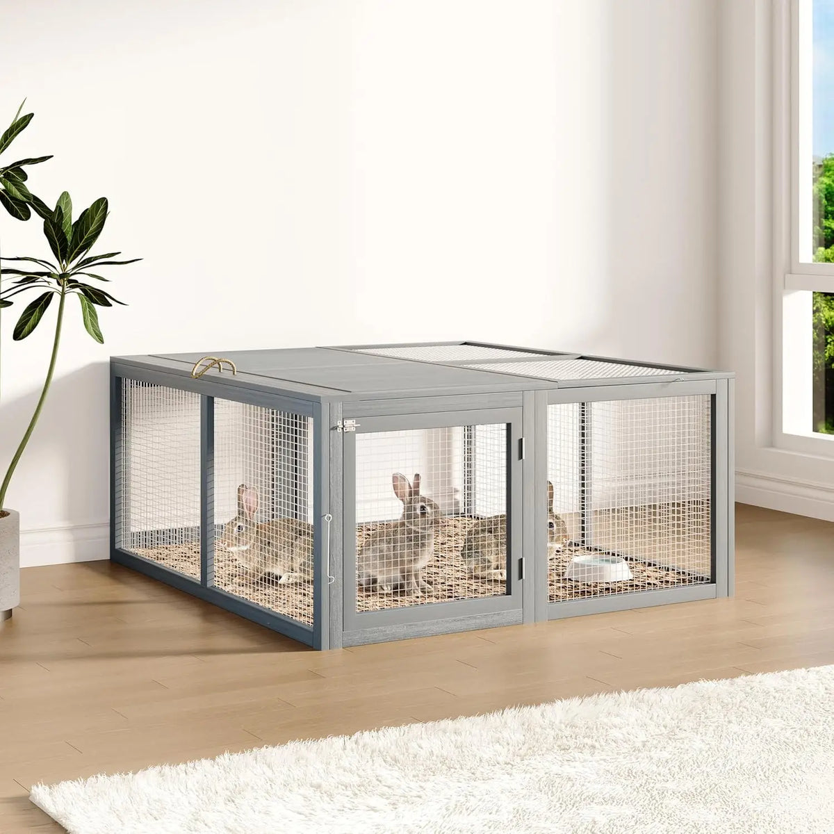 HiMISS Folding Wooden Chicken Coop And Rabbit Hutch Run