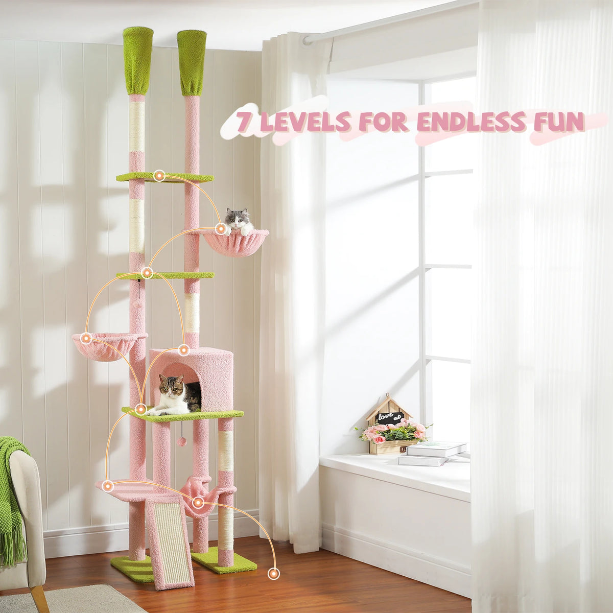 PAWZ Road Floor To Ceiling Cat Tree With Seven Tiers