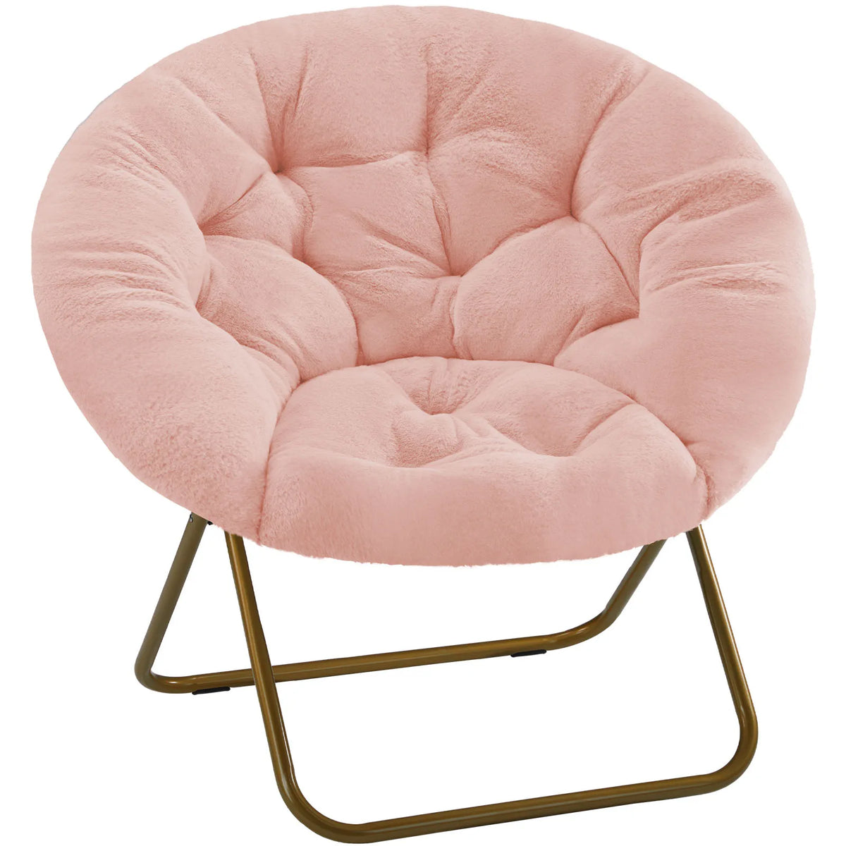 JHK Faux Fur Folding Saucer Lounge Chair With Metal Frame