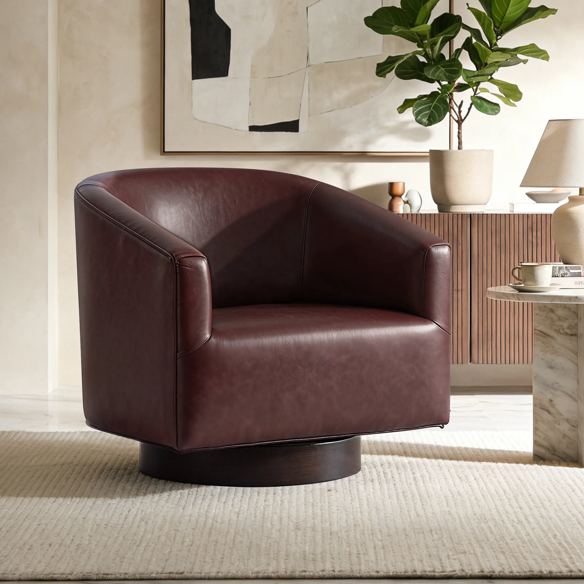 Kerdom Barrel Accent Chair With Linen Upholstery And Wood Frame