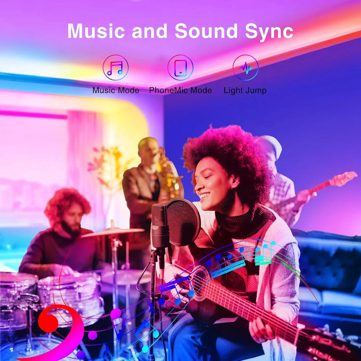 100FT Bluetooth LED Strip Lights, RGB Color Changing Led Strip Lighting with 24-Key Remote and APP Control, Music Sync Lights