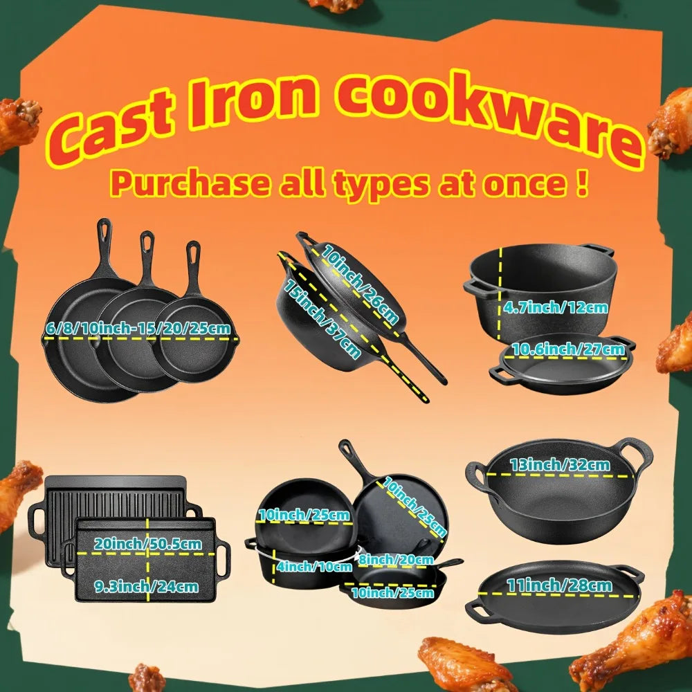 Pre-Seasoned Cast Iron Skillet Set for Oven Grill and Campfire