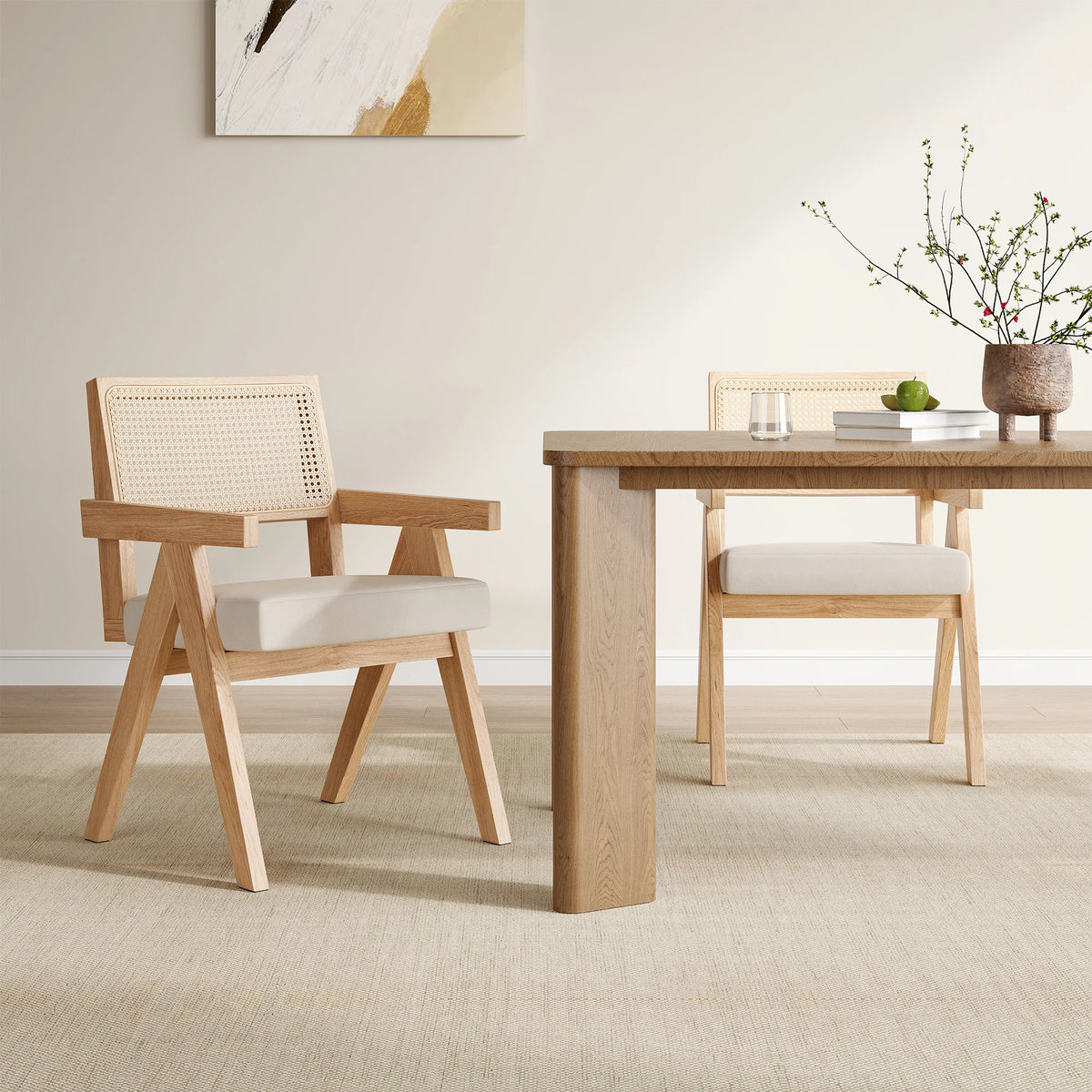 FARINI Mid Century Rattan Dining Chairs With Ash Wood Frame