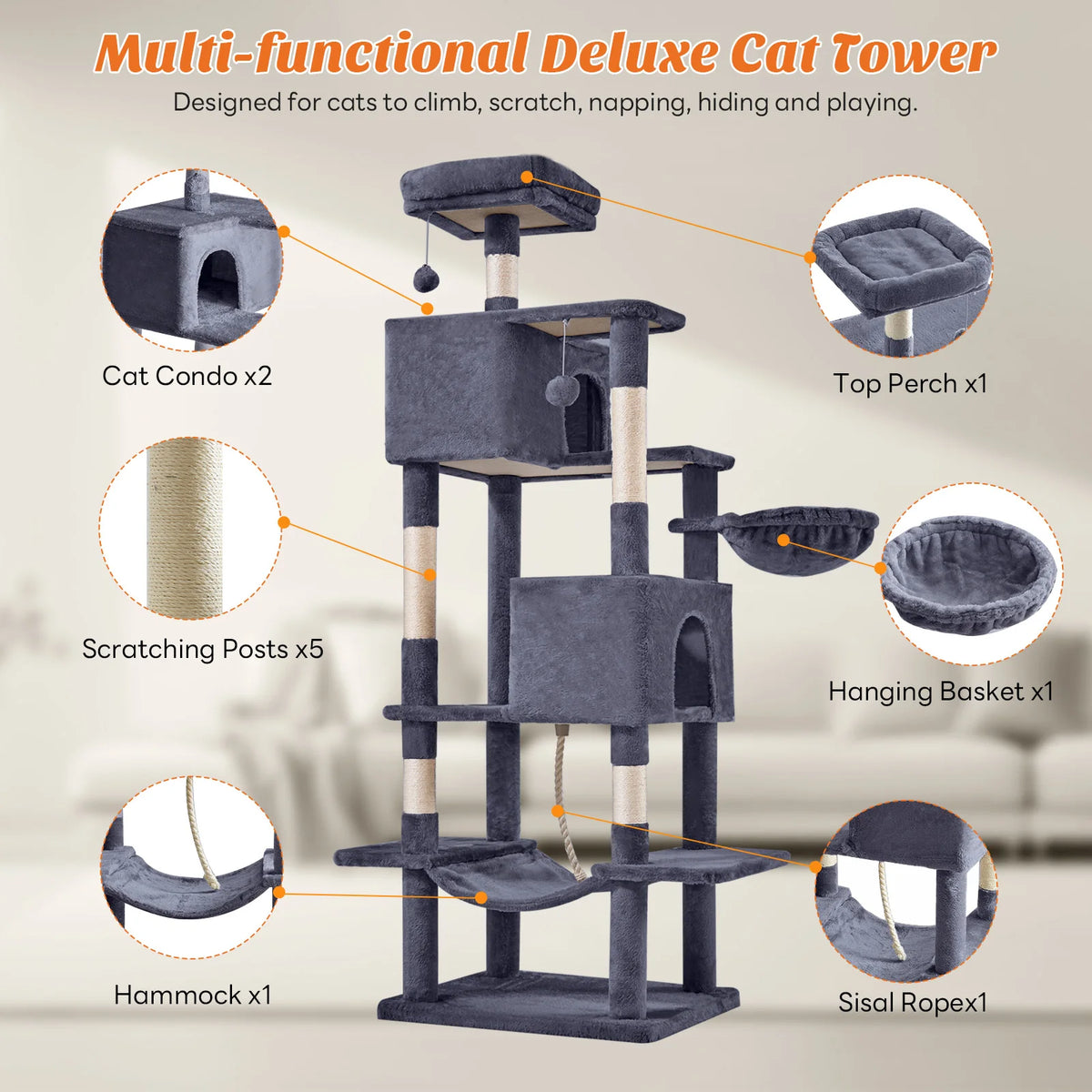 MCQ Multi Level Cat Climbing Tree With Sisal Scratching Posts