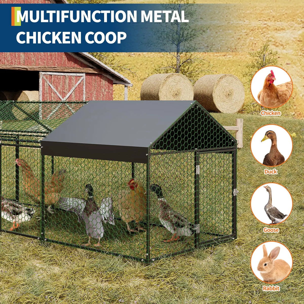 HiMISS Heavy Duty Walk In Chicken Run With UV Cover