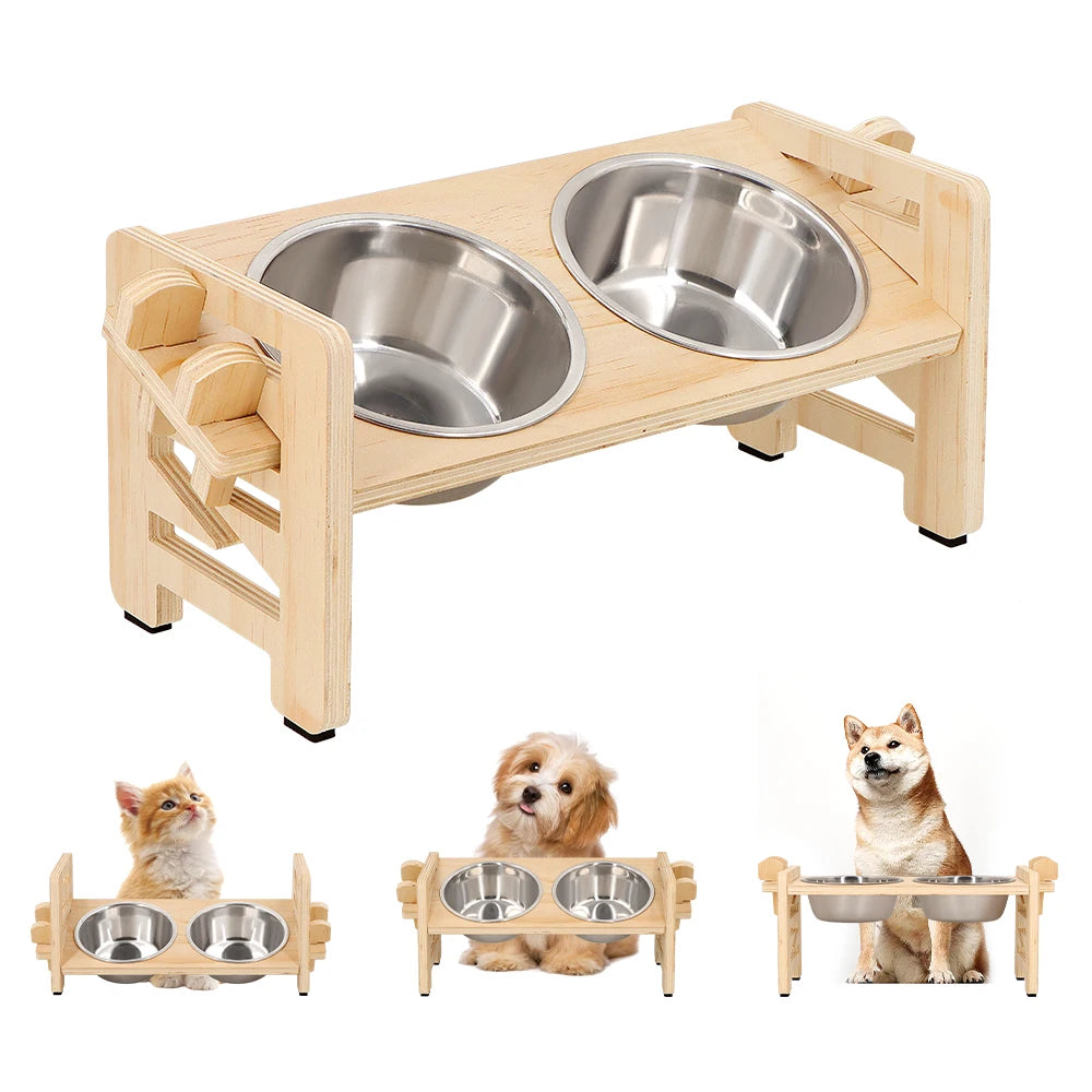 Petravel Elevated Adjustable Pet Feeder Stand With Stainless Steel Bowls