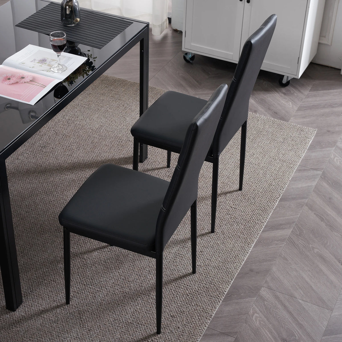 Set Of 4 Synthetic Leather Dining Chairs Modern High Backrest