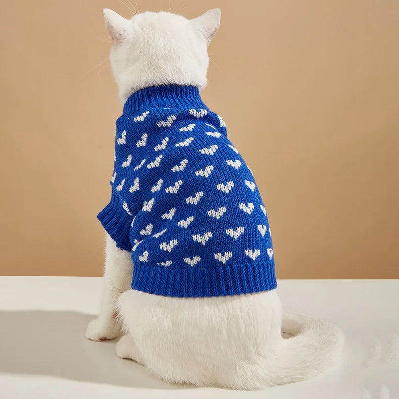 Cute Heart Knit Warm Pet Sweater For Dogs And Cats