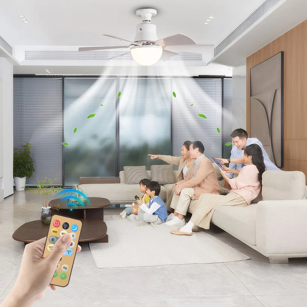 Ceiling Fan Light with Remote 3 Gear Wind Speed Socket Ceiling Fan Dimmable Light Bulb Fan for Living Room Bedroom