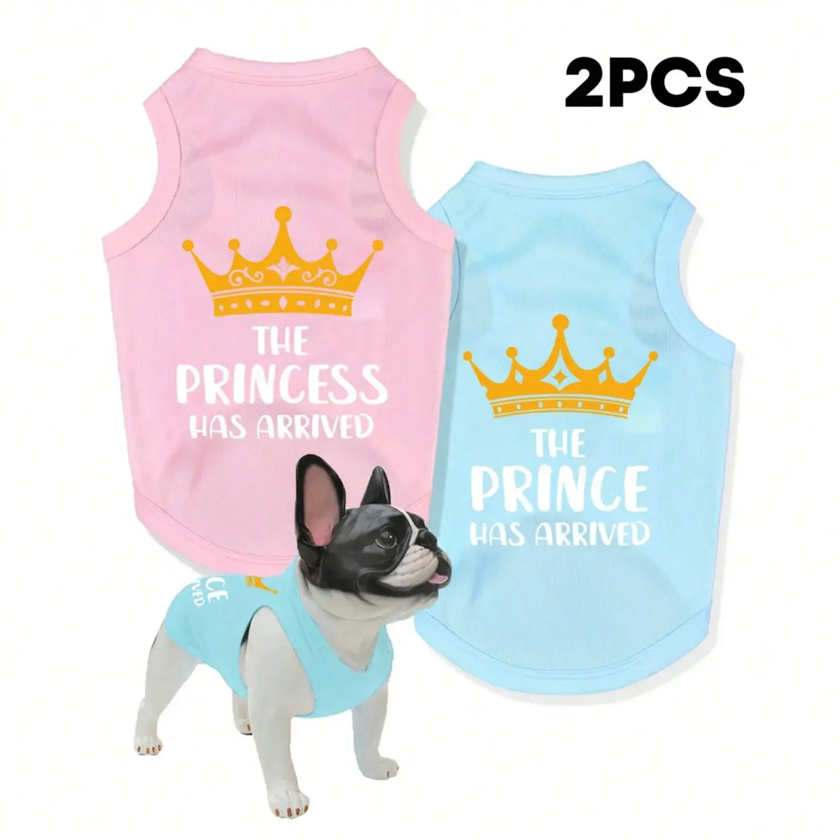 Pet Prince Princess Crown Slogan Vest Apparel Set