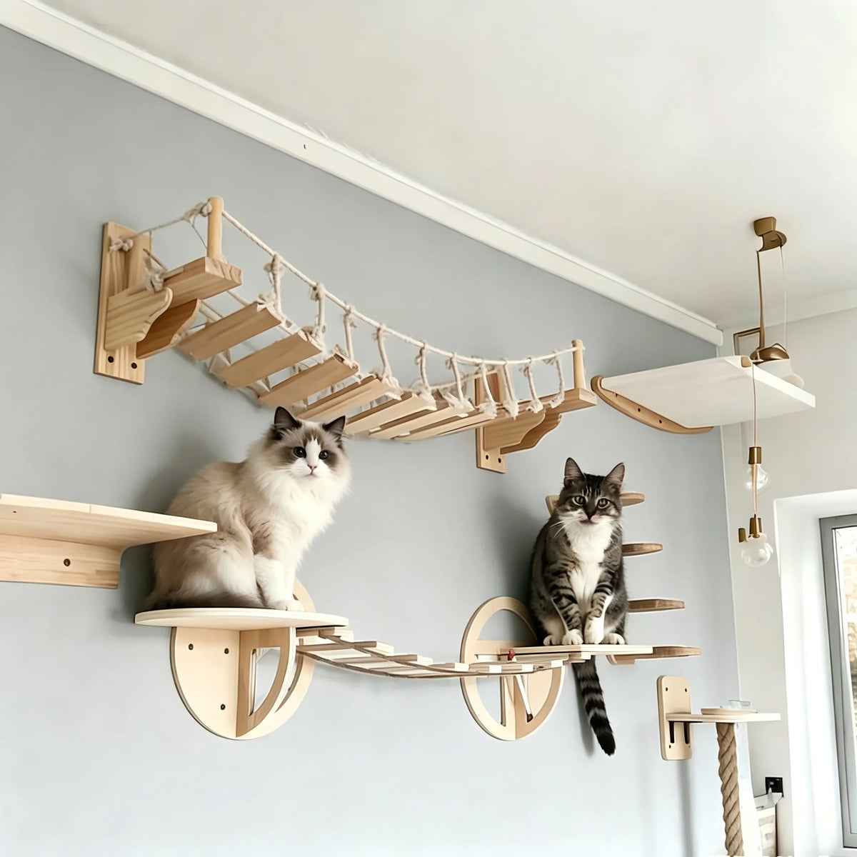 Wall Mounted Cat Climbing Bridge With Wrapped Sisal Rope