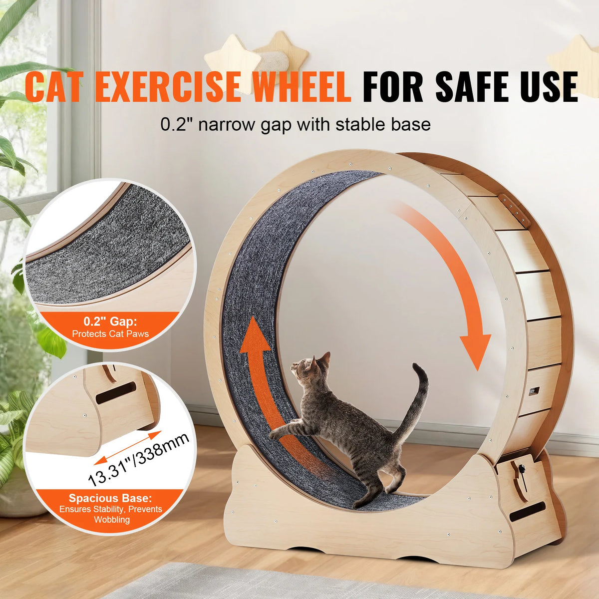 SucceBuy Wooden Cat Exercise Wheel With Detachable Carpet Cat Teaser