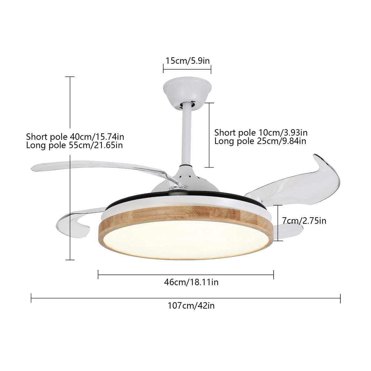 Remote Control Fan Chandelier 42 Inch Ceiling Fan Light 10-22m² Applicable Area Round Chandelier for Bedroom/Kitchen/Hotel