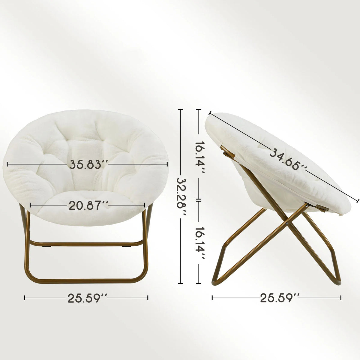 JHK Faux Fur Folding Saucer Lounge Chair With Metal Frame