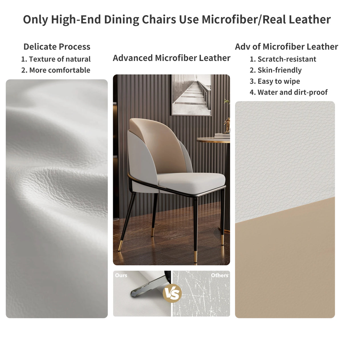 Modern Microfiber Silicone Leather Dining Chair Set With Metal Frame