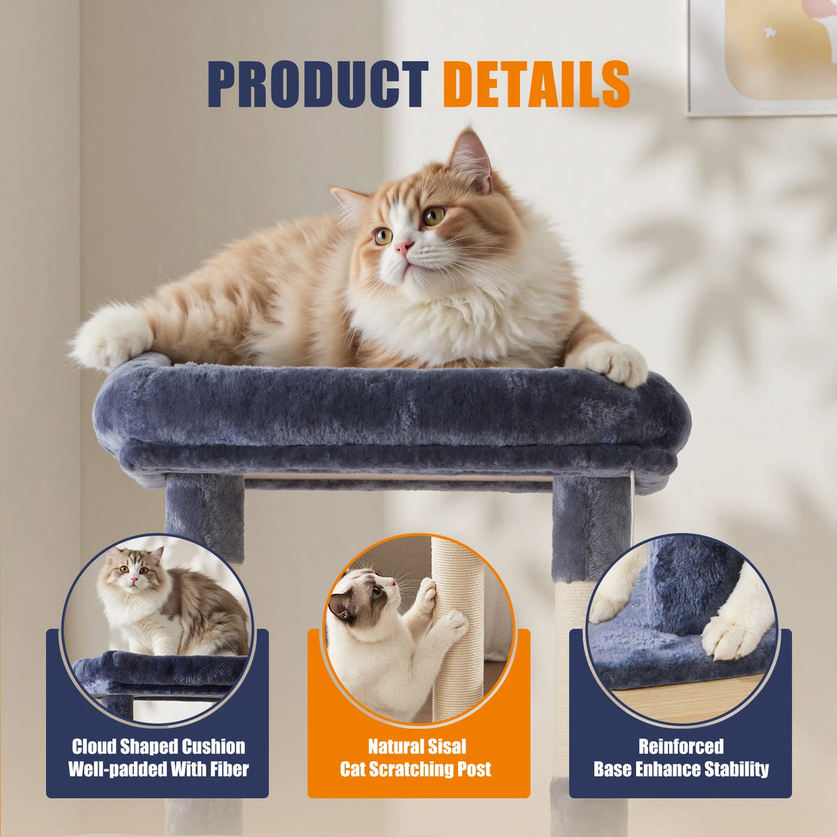 JHK Multi Tier Cat Tree With Sisal Posts For Indoor Cats