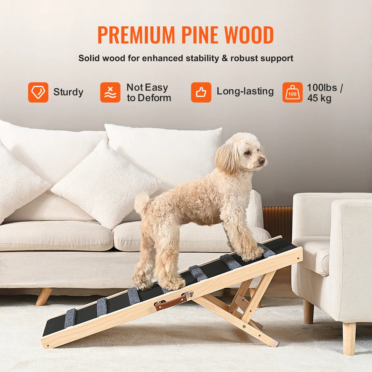 SucceBuy Adjustable Wooden Foldable Dog Safety Ramp