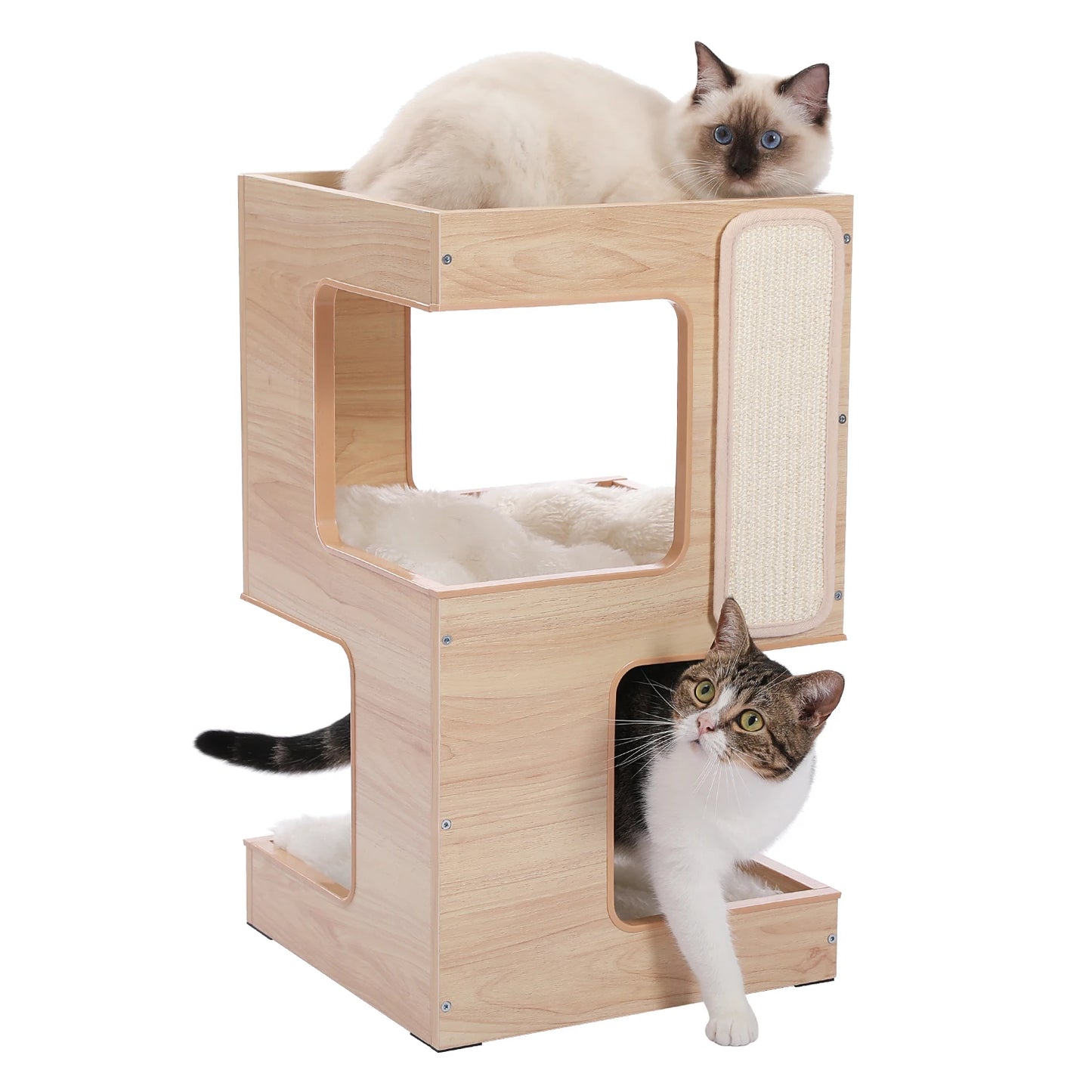 PAWZ Road Modern Wood Cat Condo Bed With Scratching Pad