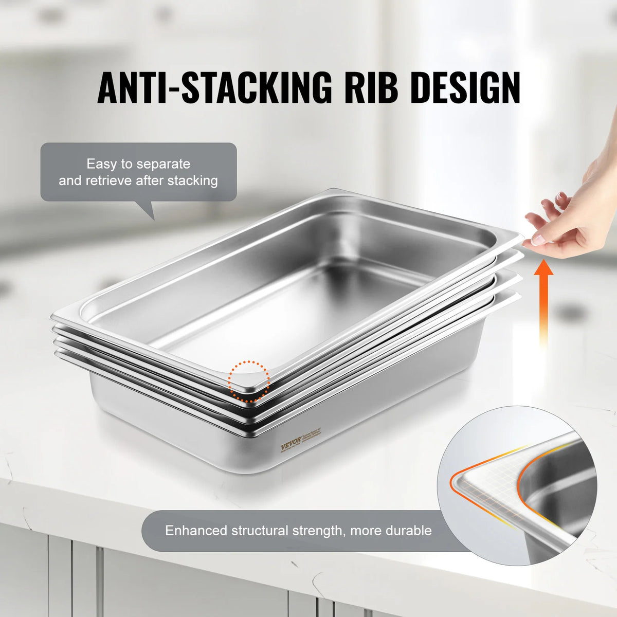 SucceBuy Stainless Steel Anti Jam Steam Table Pans With Lids