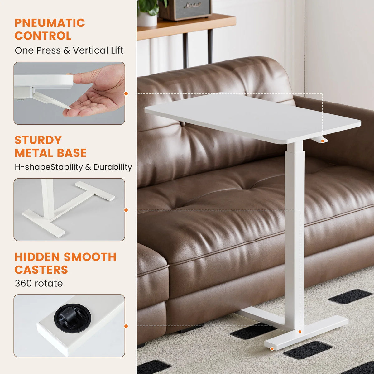 JHK Adjustable Overbed Table Durable Metal Bedside Desk