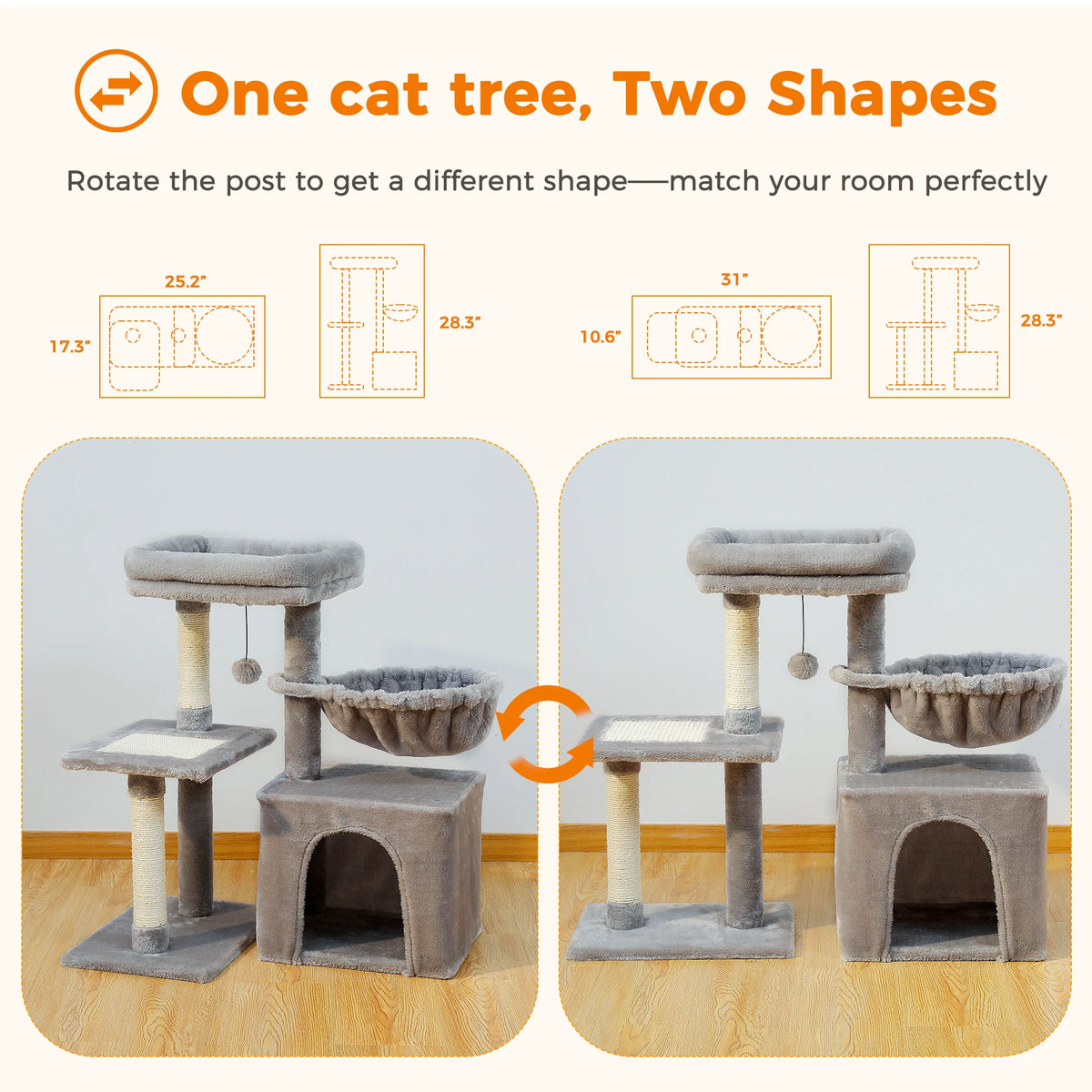 Pawz Road Three Tier Cat Tree With Scratcher And Hammock