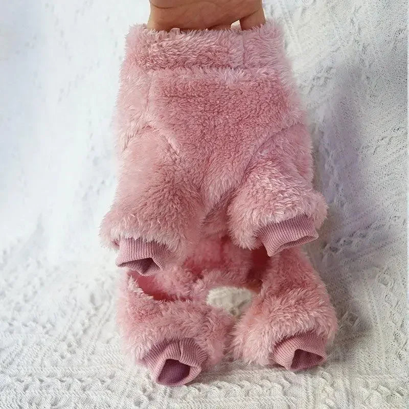 Warm Fleece Dog Jumpsuit With Pull Ring For Small Dogs