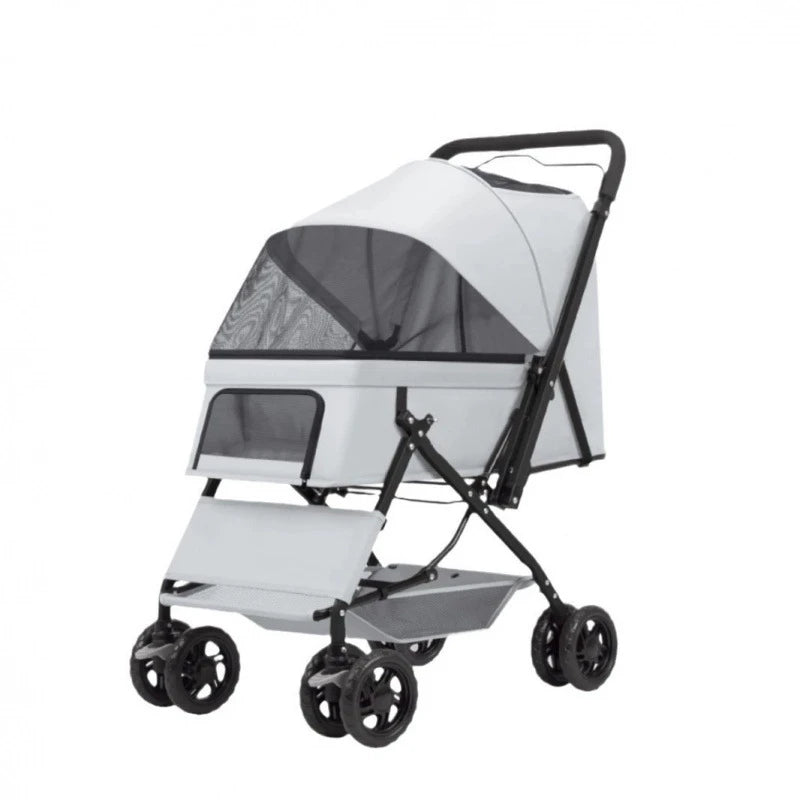 Lightweight Pet Stroller Featuring Quick Fold And Four Ventilated Wheels