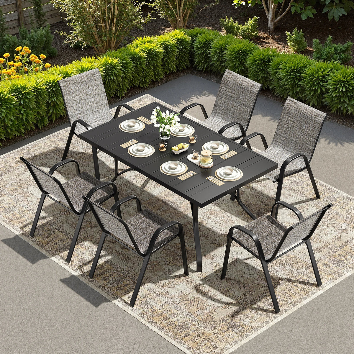 Farini 7 Piece Outdoor Metal Dining Set With 6 Chairs