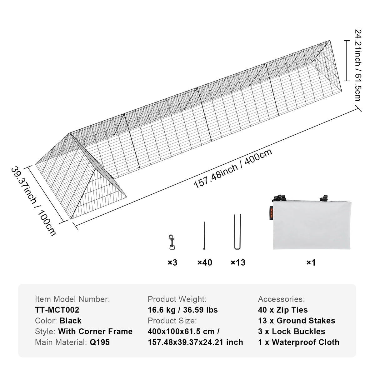 SucceBuy Portable Chicken Tunnels With Corner Frames for Yard