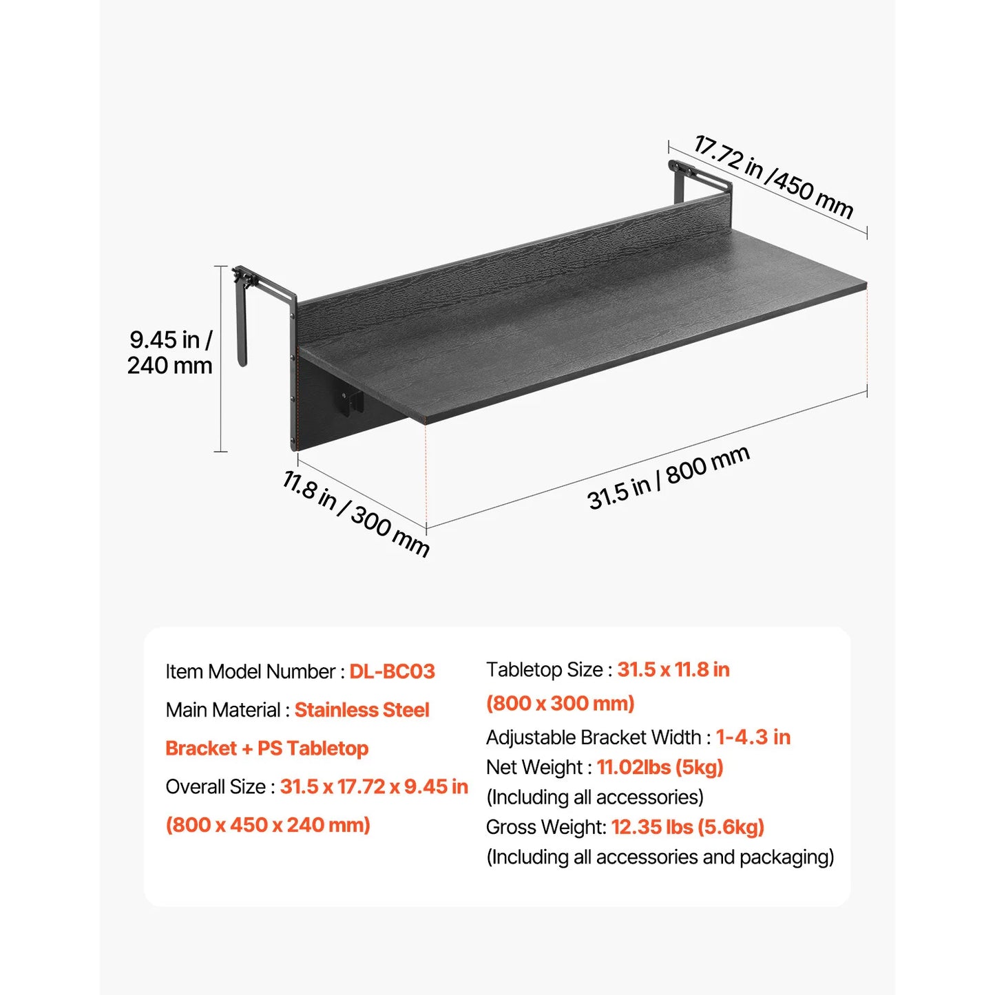 Foldable Balcony Railing Serving Table For Outdoor Use