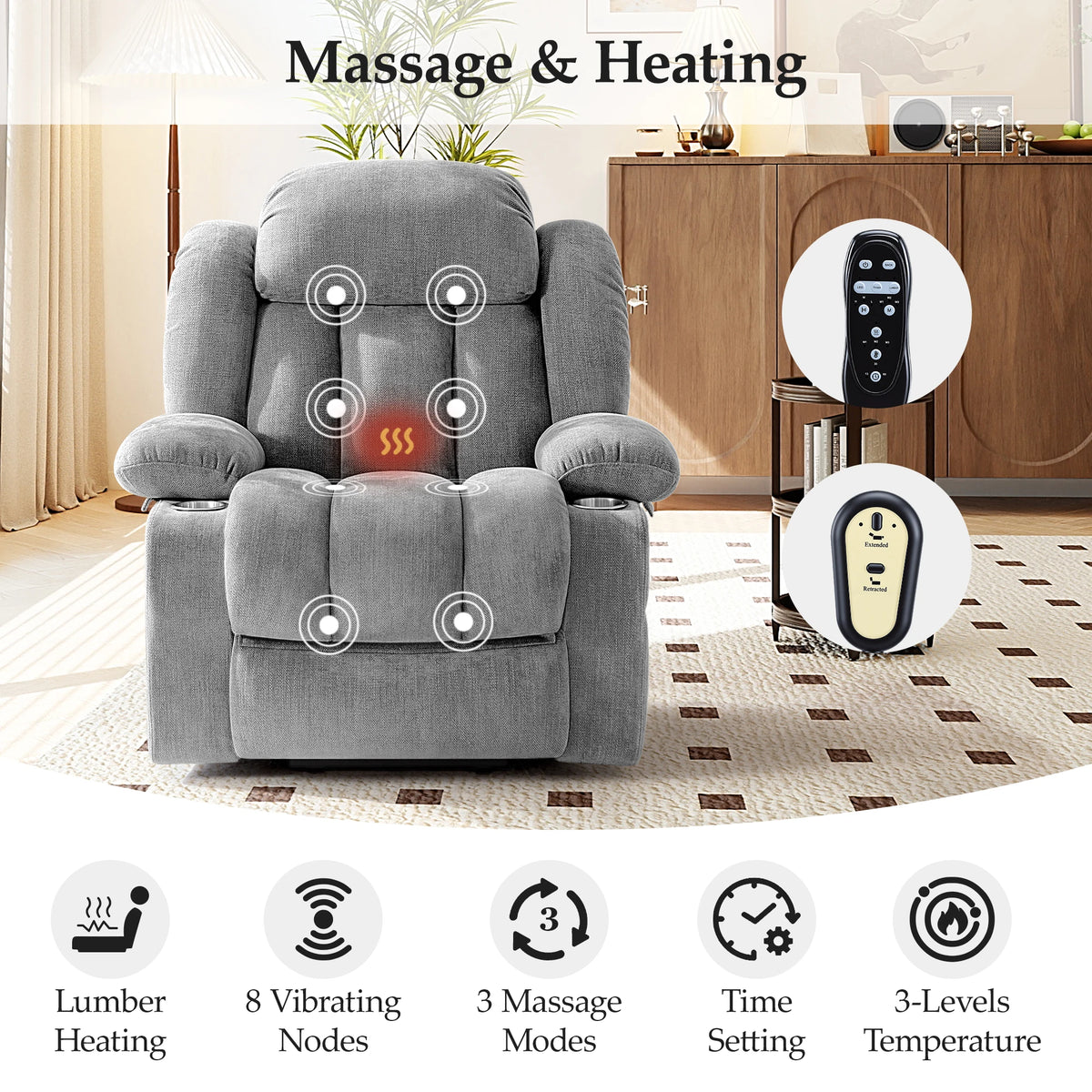 Kerdom Power Lift Recliner with Vibration Massage and Lumbar Heating