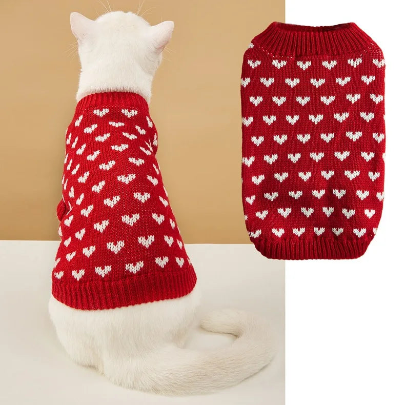 Cute Heart Knit Warm Pet Sweater For Dogs And Cats