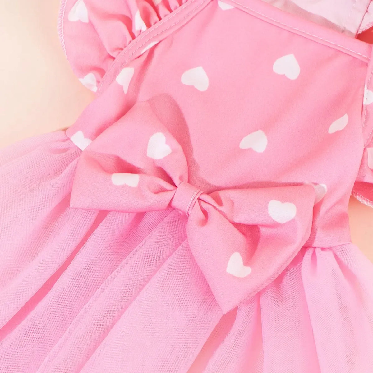 Printed Plaid Pet Princess Dress With Bow And Elastic Mesh