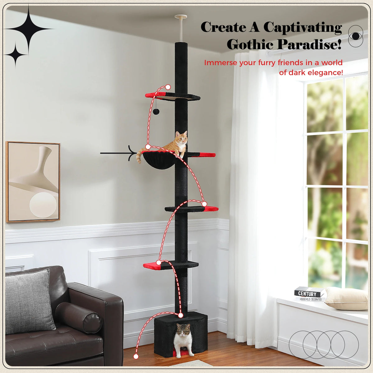 PEQULTI Adjustable Height Cat Tree Floor to Ceiling Tower